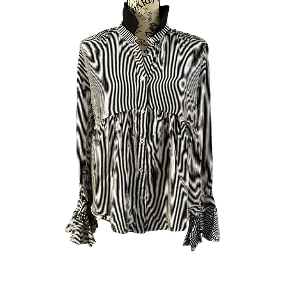 Hem & Thread NWT black and white button down tie bell sleeve size small shirt